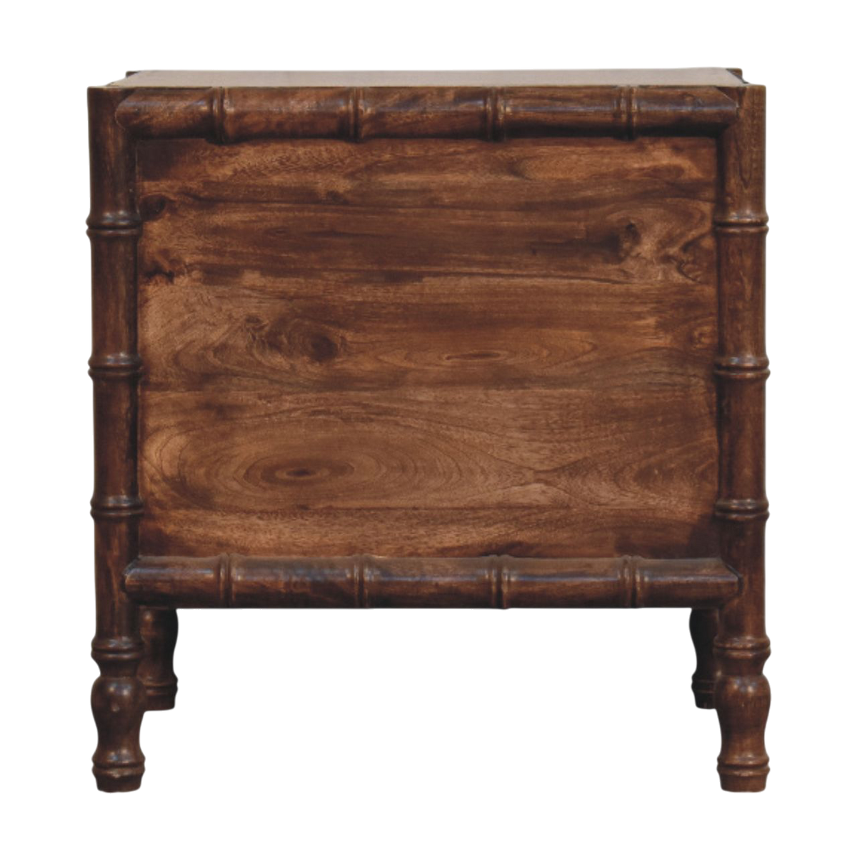Brighton 2-Drawer Nightstand in Chestnut, viewed from the back.
