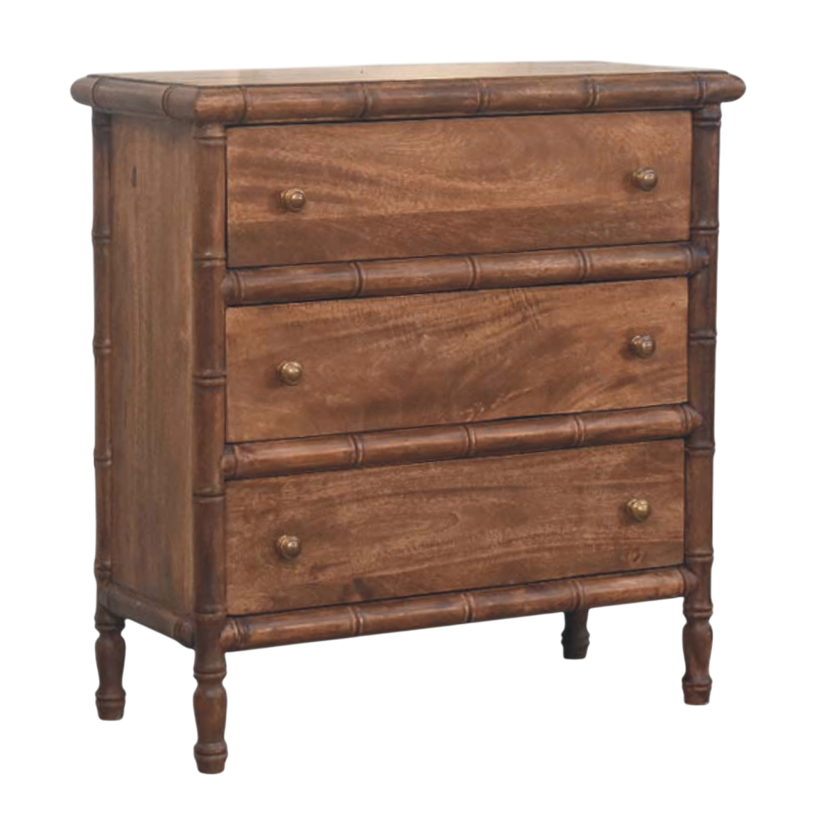 Brighton 3-Drawer Chest in Almond, three-quarter view showing the full profile.