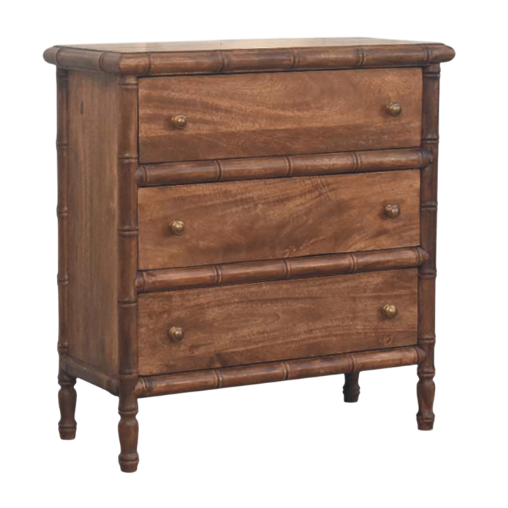 Brighton 3-Drawer Chest in Almond, three-quarter view showing the full profile.