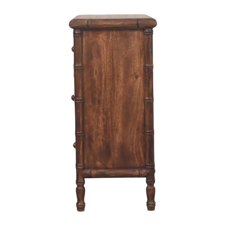 Brighton 3-Drawer Chest in Almond, side view showing the depth.