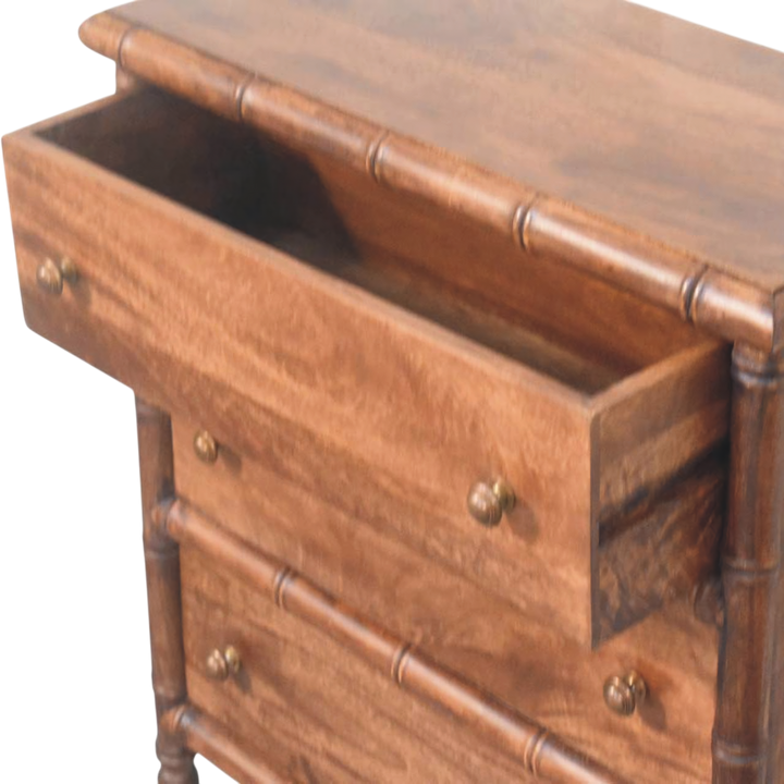 Brighton 3-Drawer Chest in Almond, shown with a drawer open.