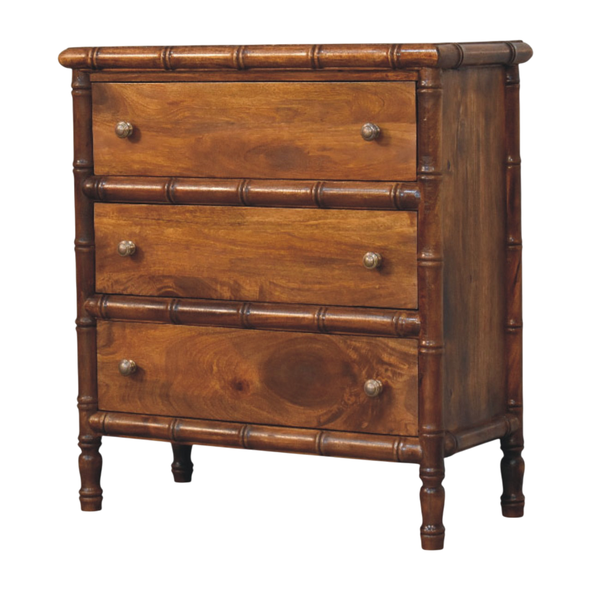Brighton 3-Drawer Chest in Russet, three-quarter view showing the full profile.
