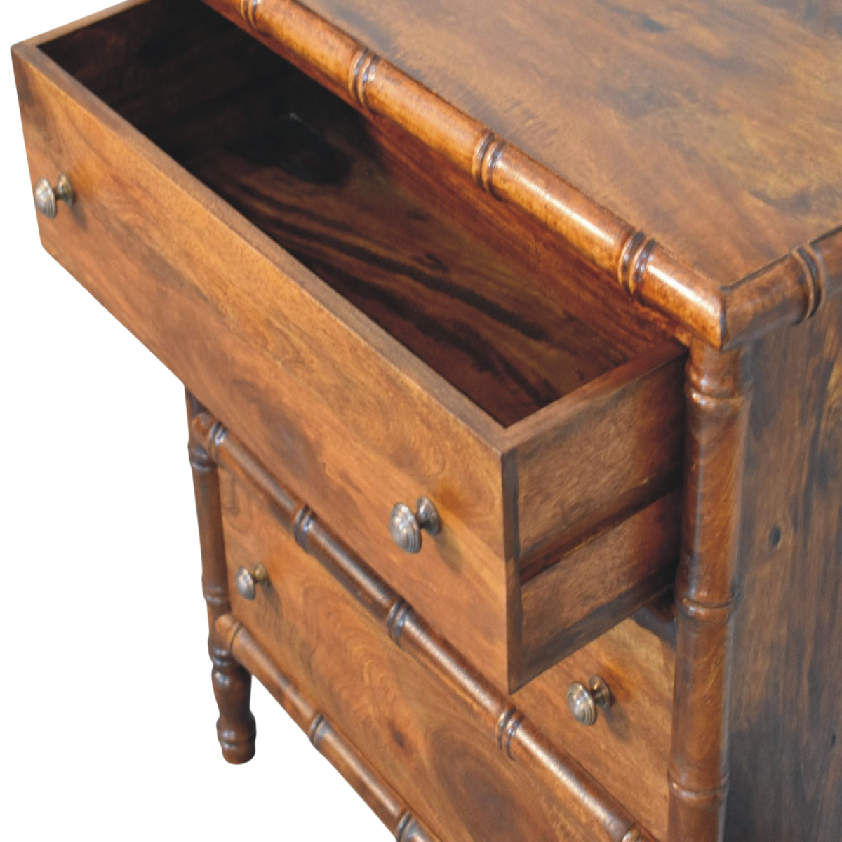 Brighton 3-Drawer Chest in Russet, shown with a drawer open.
