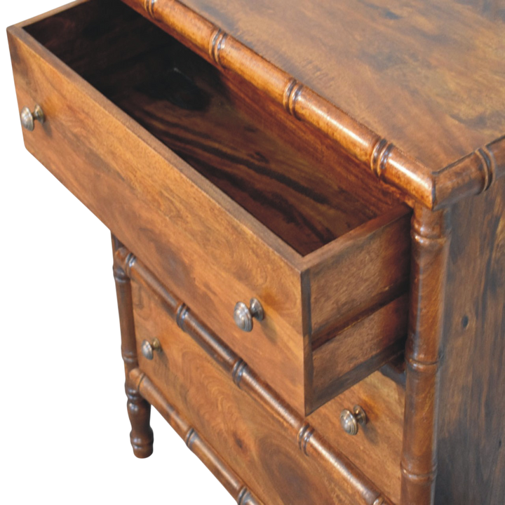 Brighton 3-Drawer Chest in Russet, shown with a drawer open.