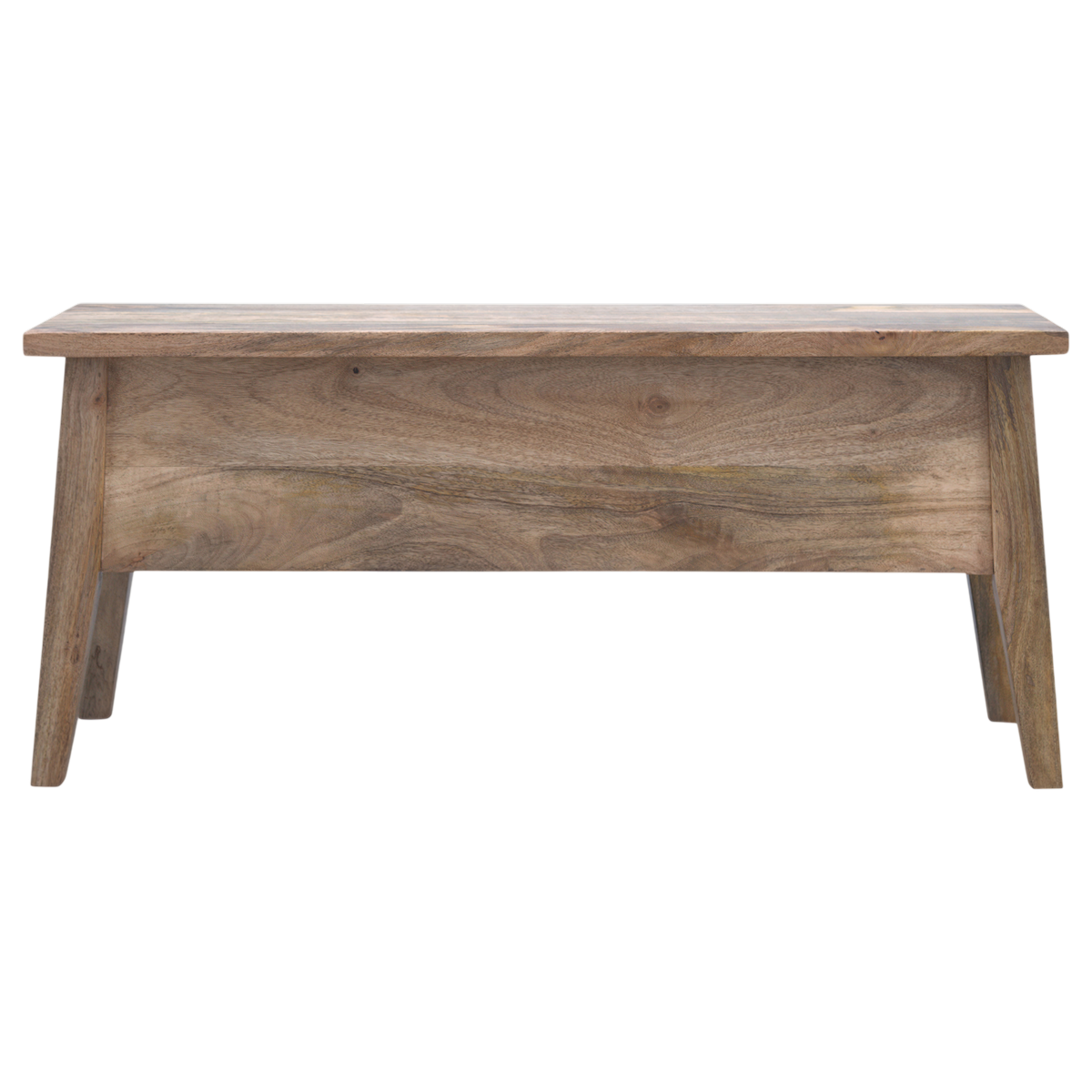 Brighton Lid-Up Storage Bench in Amber, front view. Solid hardwood throughout, amber finish, lift-up lid over a storage interior.
