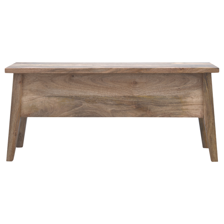 Brighton Lid-Up Storage Bench in Amber, front view. Solid hardwood throughout, amber finish, lift-up lid over a storage interior.