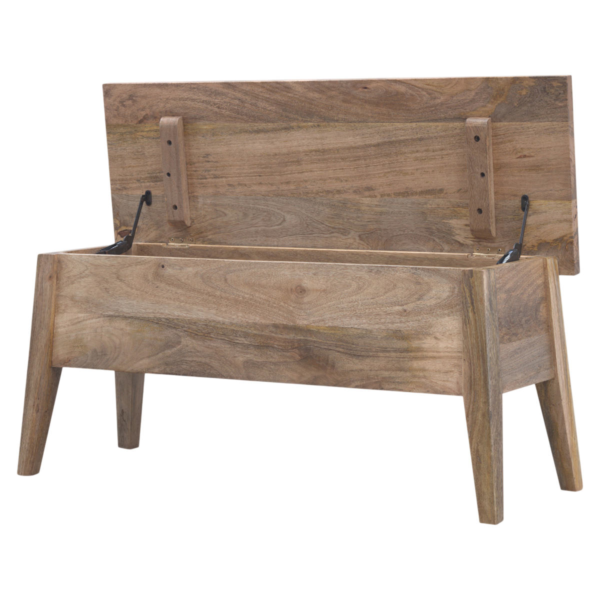 Brighton Lid-Up Storage Bench in Amber, shown with the lid open.