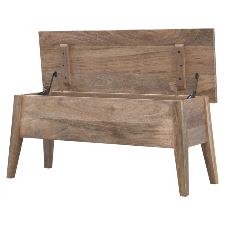 Brighton Lid-Up Storage Bench in Amber, shown with the lid open.