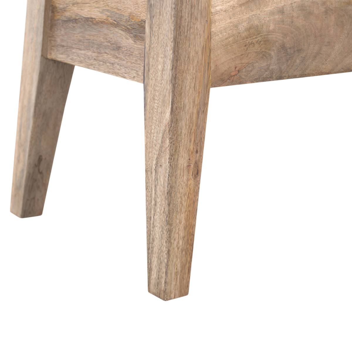 Close view of the turned legs on the Brighton Lid-Up Storage Bench in Amber.