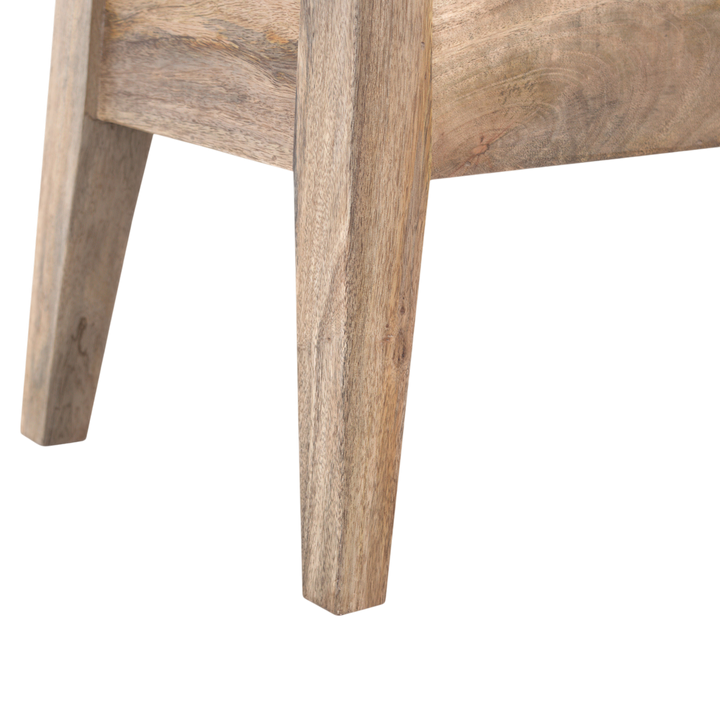 Close view of the turned legs on the Brighton Lid-Up Storage Bench in Amber.