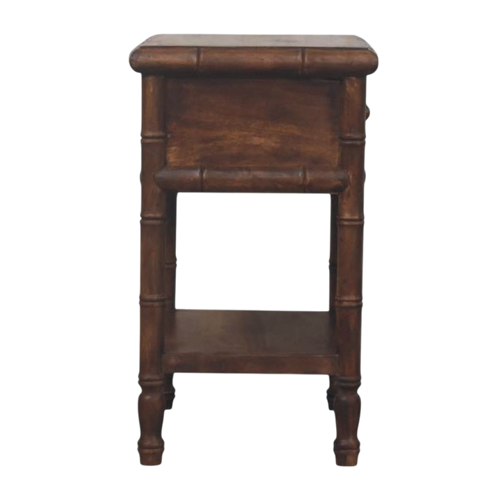 Brighton Open Bedside Table in Almond, side view showing the depth.