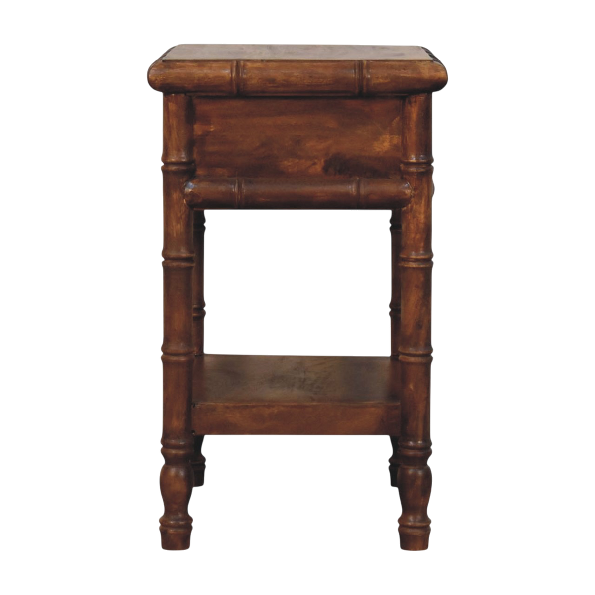Brighton Open Nightstand in Russet, side view showing the depth.