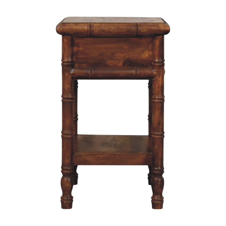 Brighton Open Nightstand in Russet, side view showing the depth.