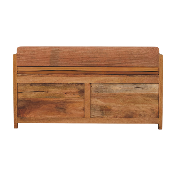 Brighton Storage Bench in Amber with Blonde Saddle, rear view.