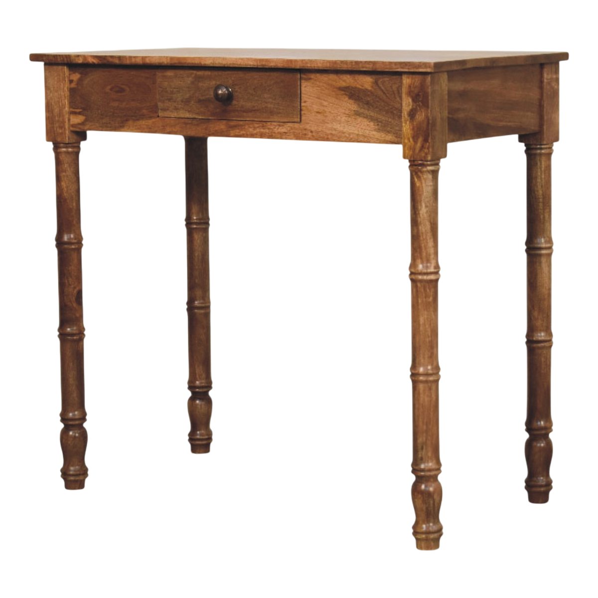 Brighton Writing Desk in Amber, three-quarter view showing the full profile.