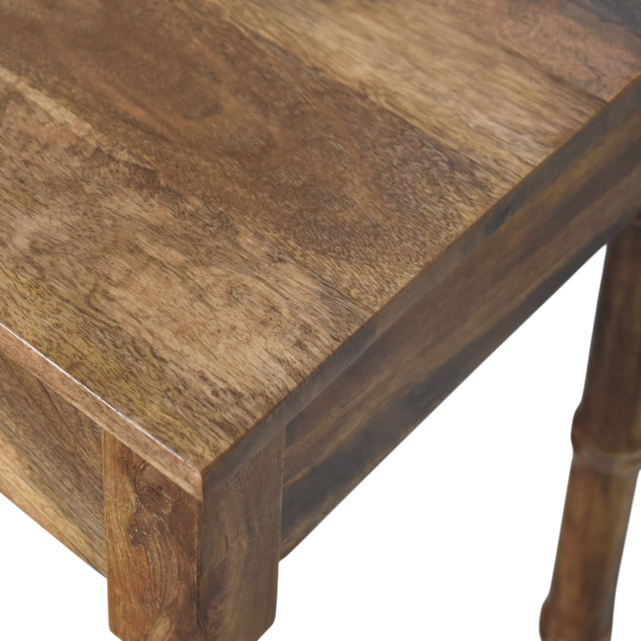 Close view of the grain on the tabletop on the Brighton Writing Desk in Amber.