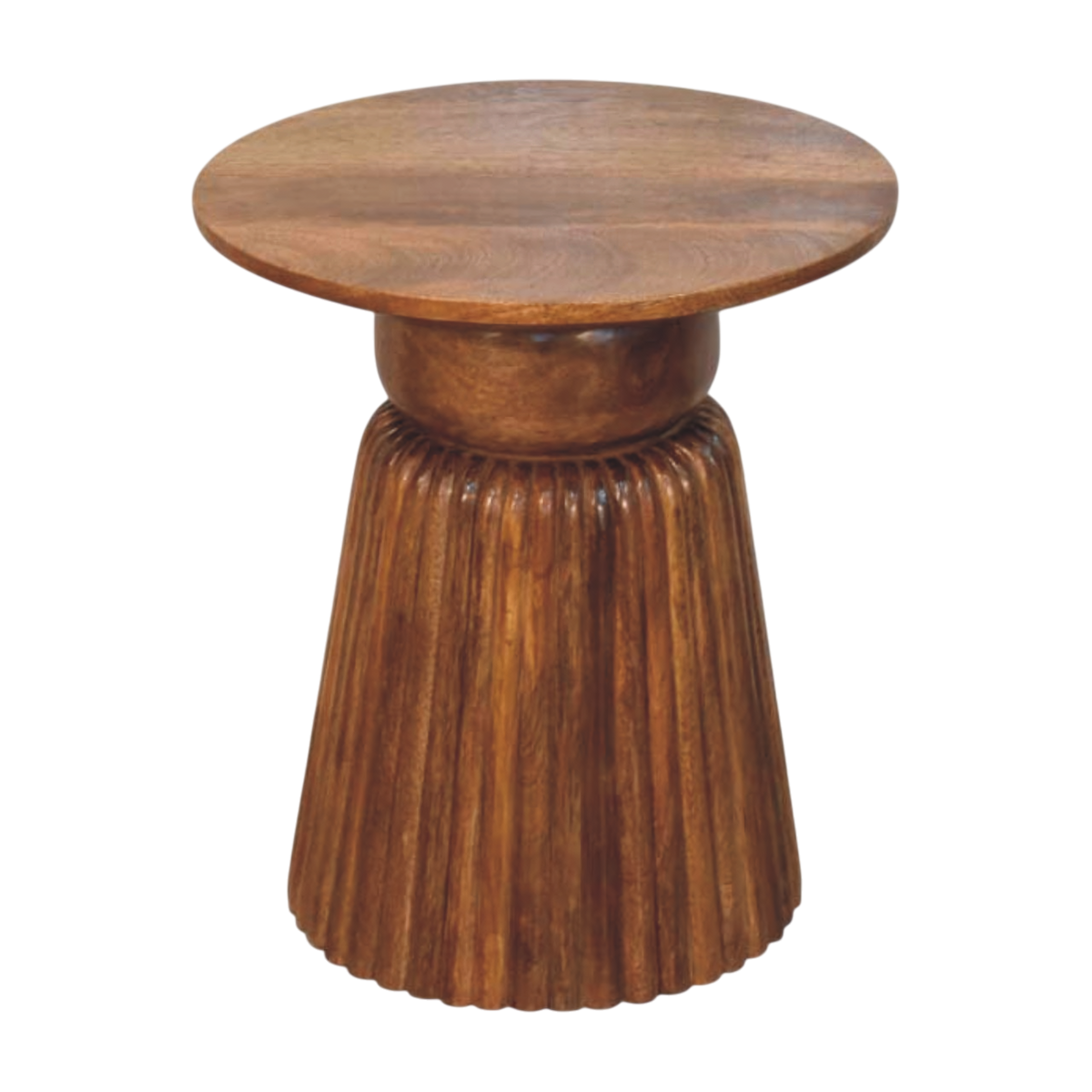 Capri Fluted Pedestal Table in Amber, three-quarter view showing the full profile.