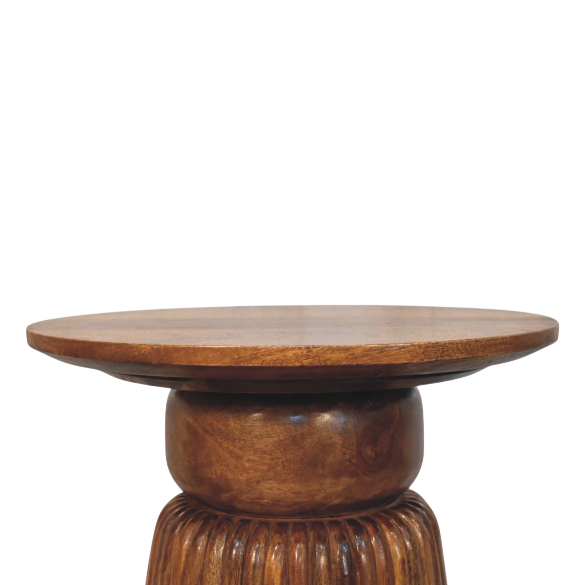 Capri Fluted Pedestal Table in Amber, side view showing the depth.