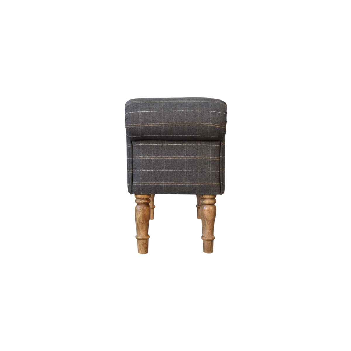 Cheltenham Bedroom Bench in Dove Tweed, side view showing the depth.