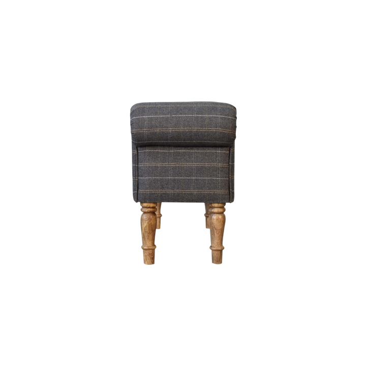 Cheltenham Bedroom Bench in Dove Tweed, side view showing the depth.