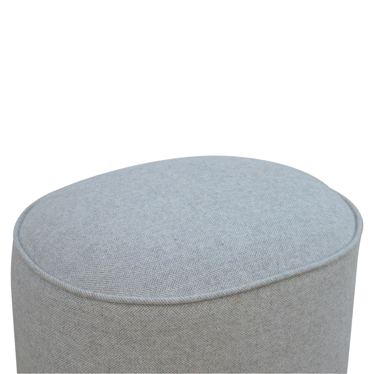 Cheltenham Oval Footstool in Dove Tweed, side view showing the depth.