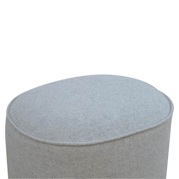 Cheltenham Oval Footstool in Dove Tweed, side view showing the depth.
