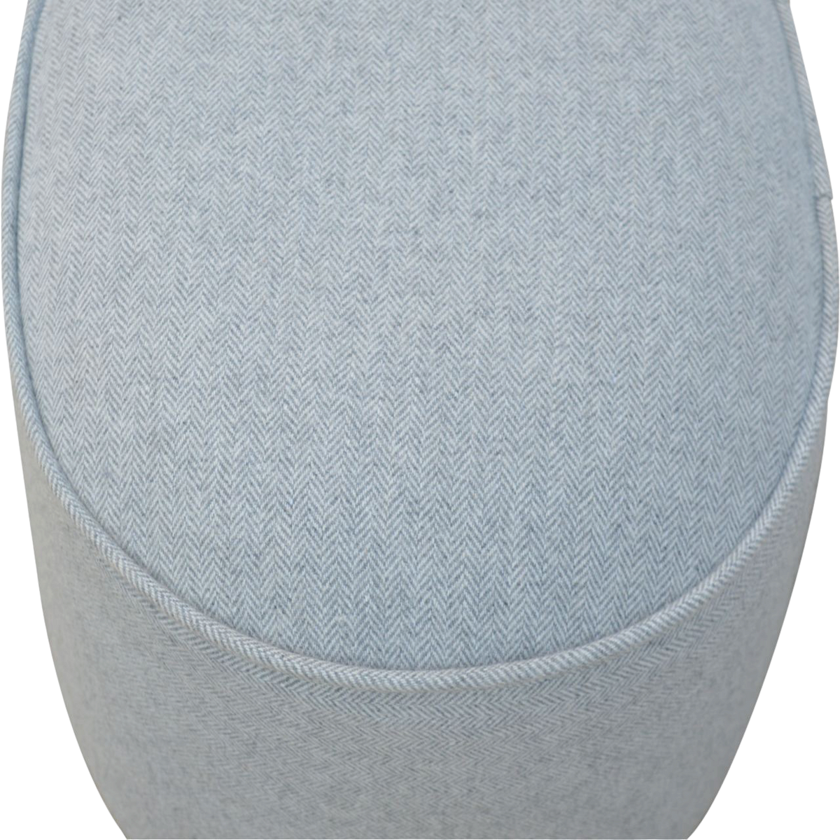 Close view of the seat on the Cheltenham Oval Footstool in Dove Tweed.