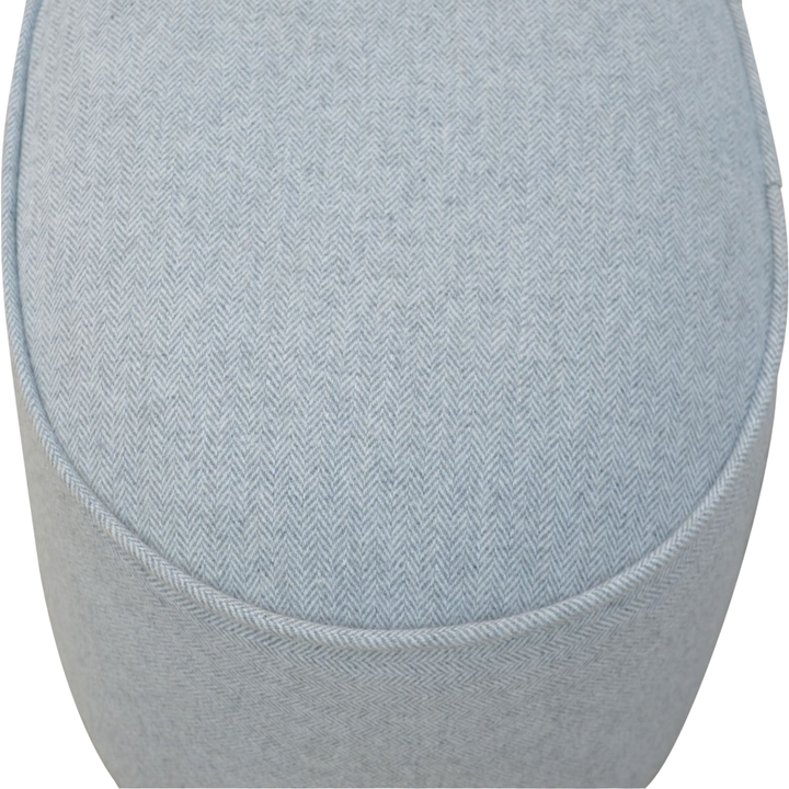 Close view of the seat on the Cheltenham Oval Footstool in Dove Tweed.