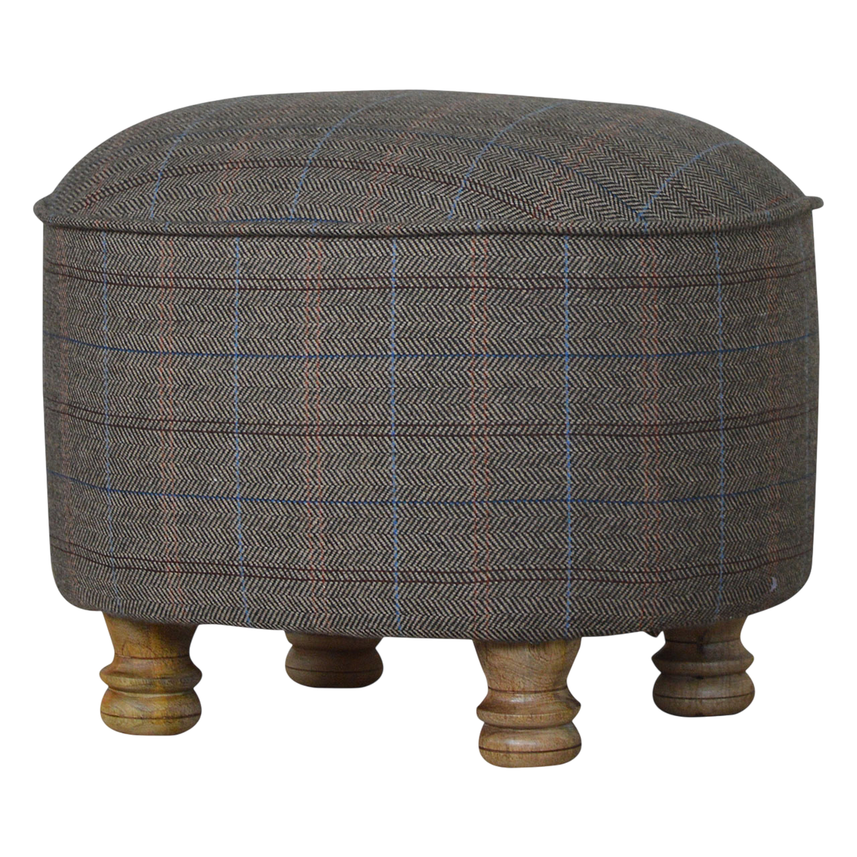 Cheltenham Oval Footstool in Heritage Tweed, three-quarter view showing the full profile.
