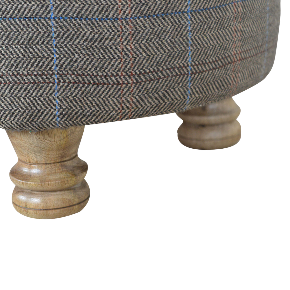 Close view of the feet on the Cheltenham Oval Footstool in Heritage Tweed.