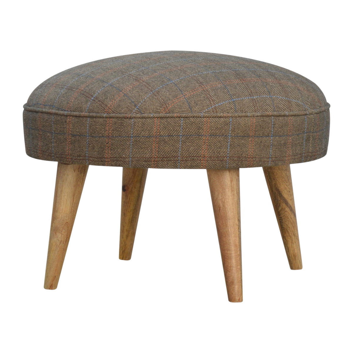 Cheltenham Square Footstool in Heritage Tweed, three-quarter view showing the full profile.