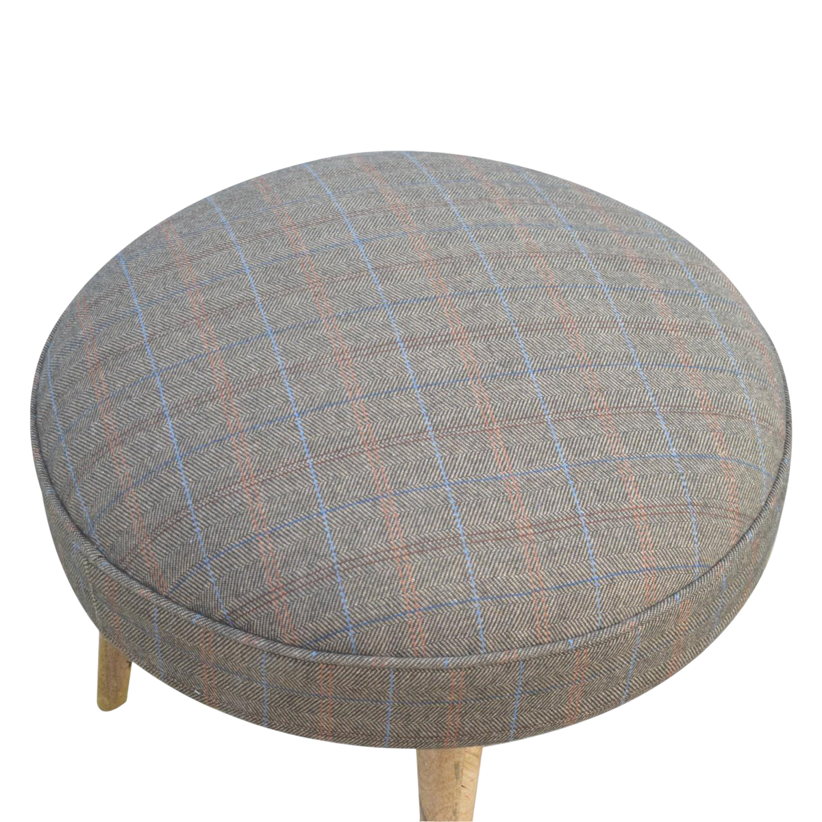 Cheltenham Square Footstool in Heritage Tweed, side view showing the depth.