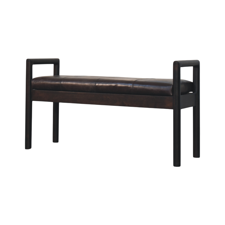 Clerkenwell Leather Bench in Charcoal, three-quarter view showing the full profile.
