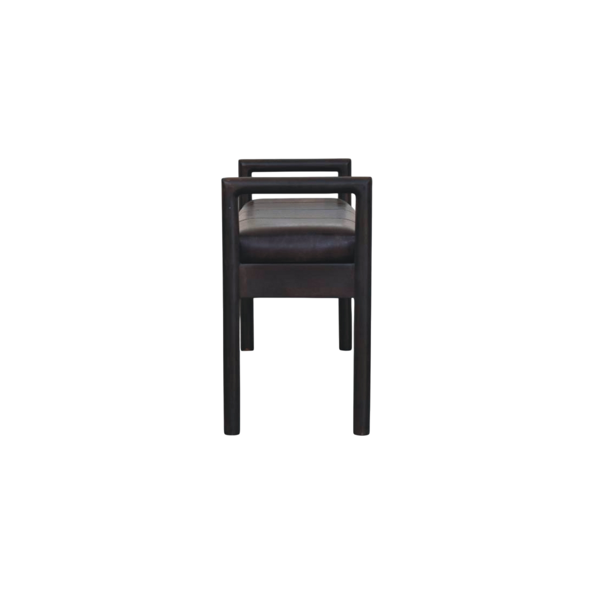 Clerkenwell Leather Bench in Charcoal, side view showing the depth.