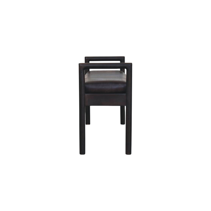 Clerkenwell Leather Bench in Charcoal, side view showing the depth.