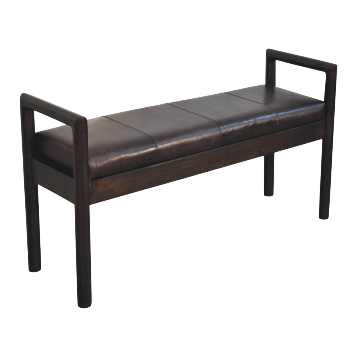 Clerkenwell Leather Bench in Charcoal, three-quarter view from the opposite side.