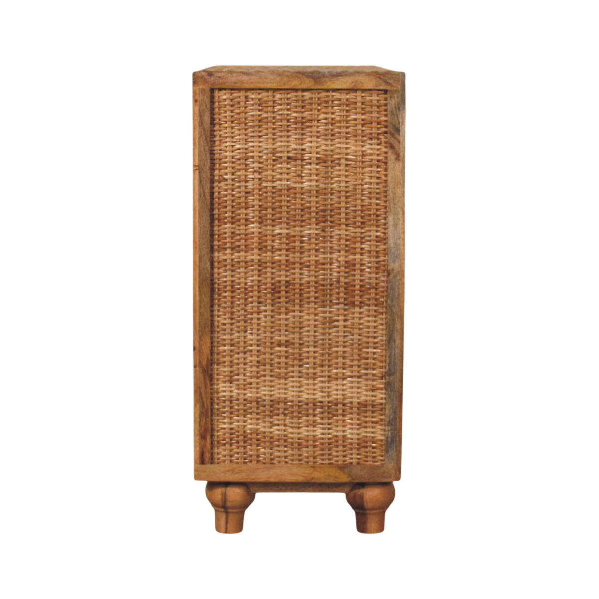 Comporta 2-Door Cabinet in Amber with Natural Rattan, side view showing the depth.