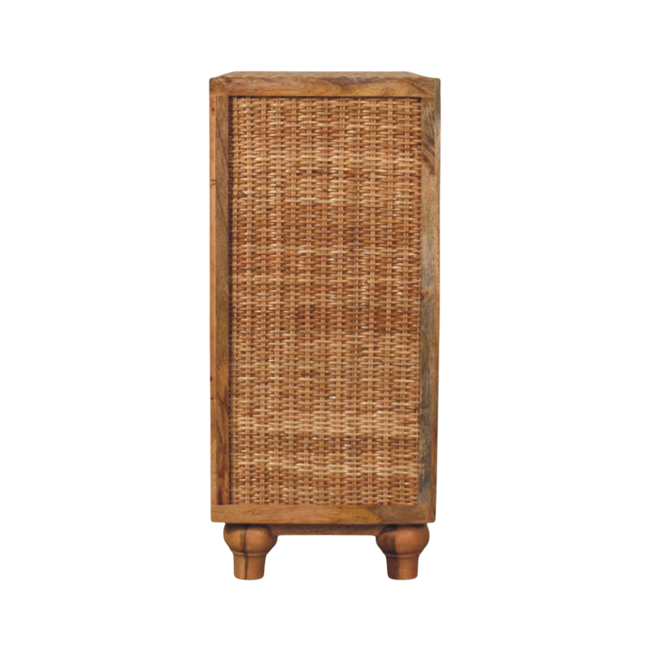 Comporta 2-Door Cabinet in Amber with Natural Rattan, side view showing the depth.
