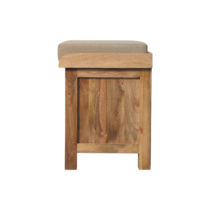 Comporta Basket Bench in Amber with Clay Linen, side view showing the depth.