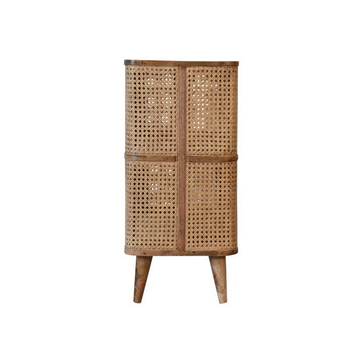 Comporta Open Cabinet in Amber with Natural Rattan, side view showing the depth.