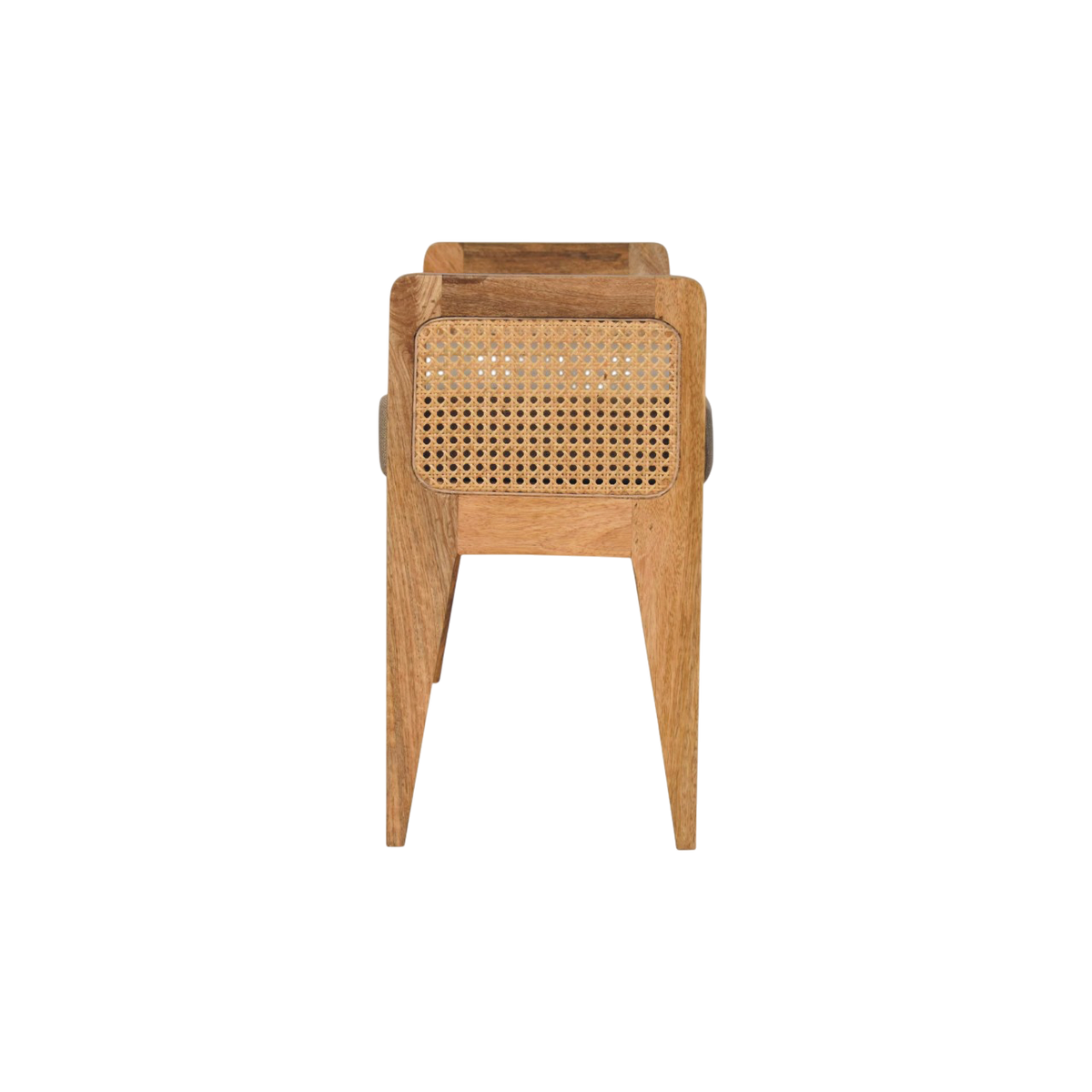 Comporta Rattan-Sided Bench in Clay Linen with Natural Rattan, side view showing the depth.