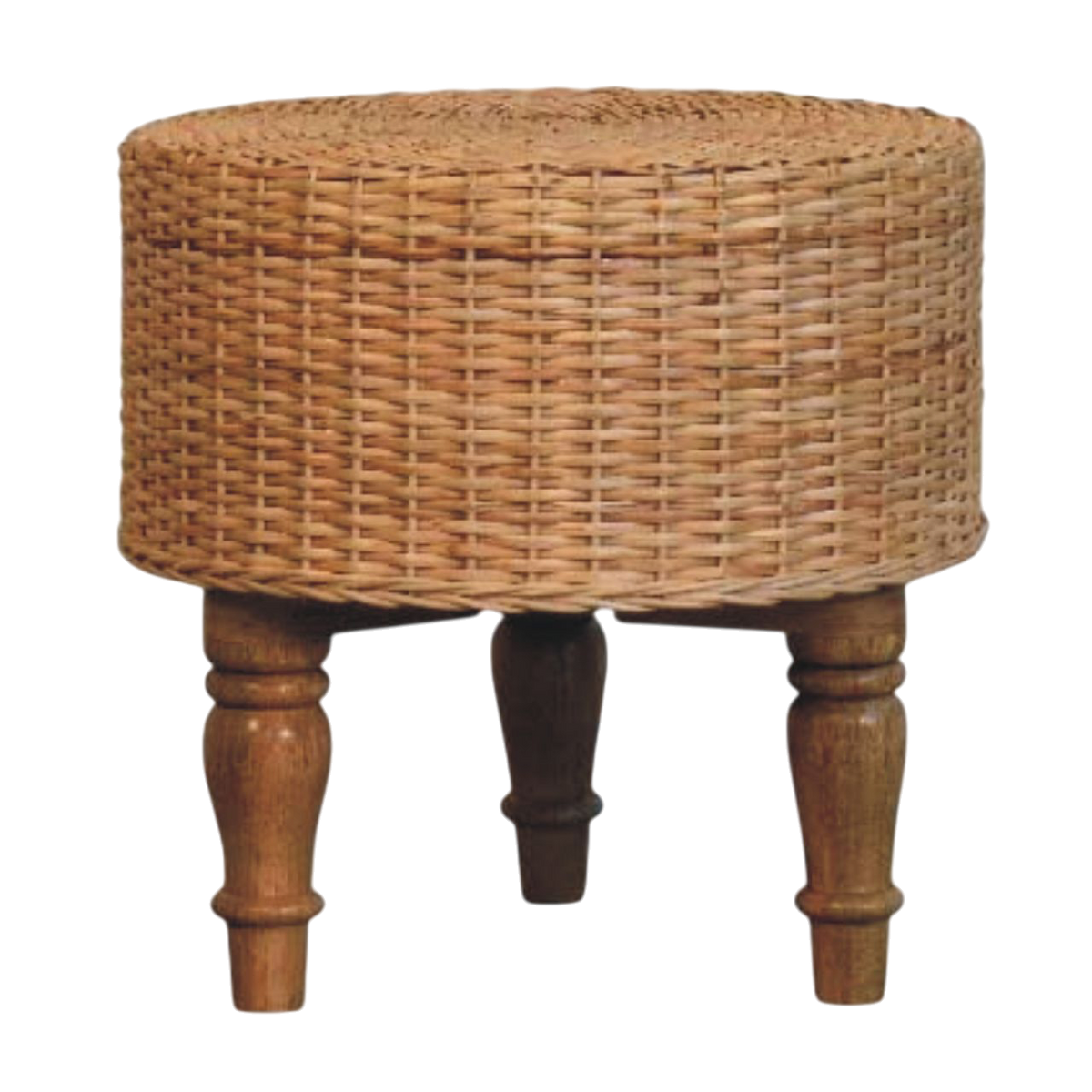 Comporta Round Woven Stool in Amber, three-quarter view showing the full profile.