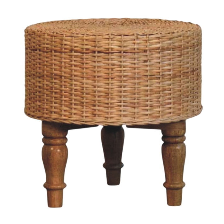 Comporta Round Woven Stool in Amber, three-quarter view showing the full profile.