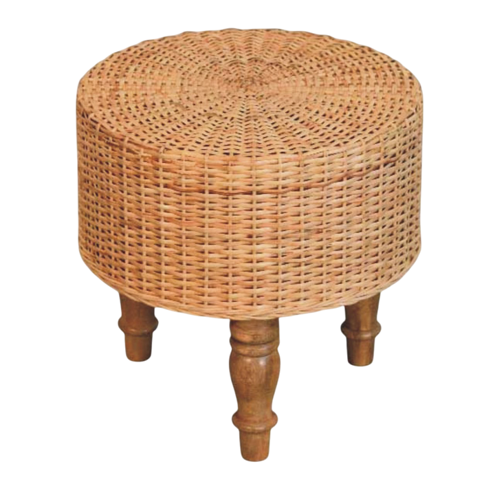 Comporta Round Woven Stool in Amber, shown from above.
