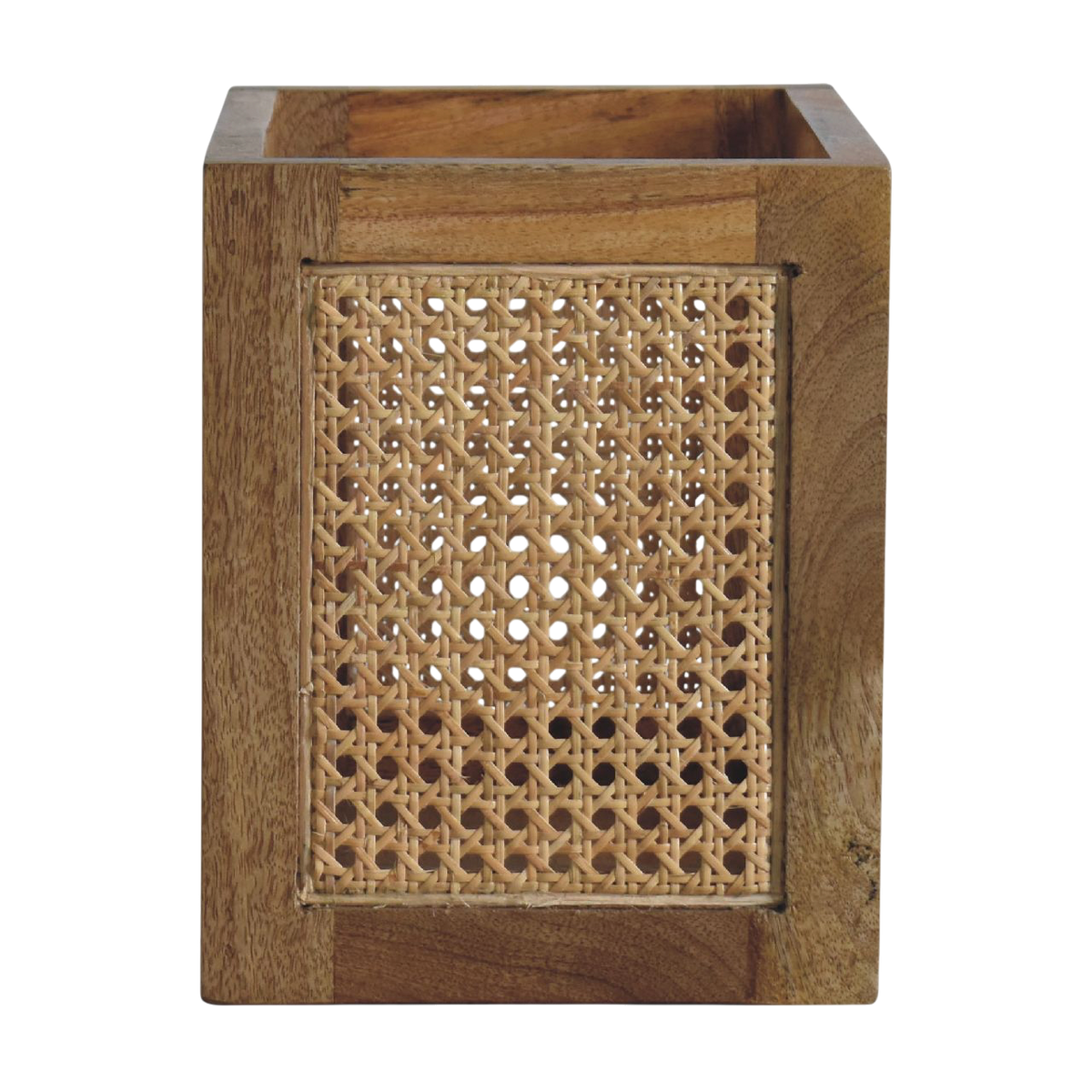 Comporta Storage Basket in Amber with Natural Rattan, side view showing the depth.
