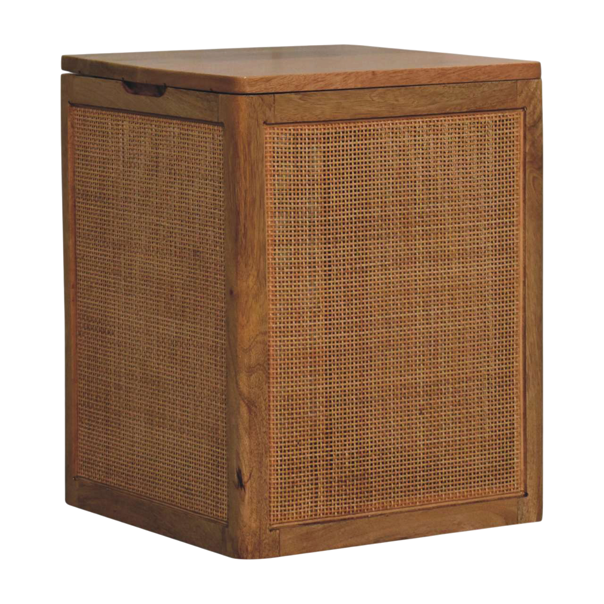 Comporta Storage Box in Amber with Natural Rattan, three-quarter view showing the full profile.