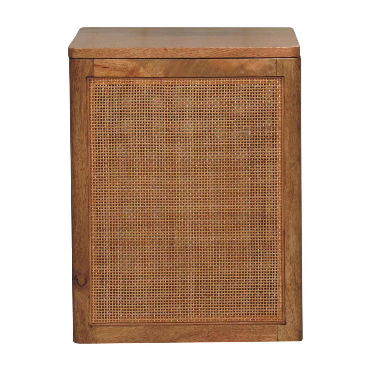 Comporta Storage Box in Amber with Natural Rattan, side view showing the depth.