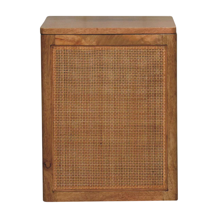 Comporta Storage Box in Amber with Natural Rattan, side view showing the depth.