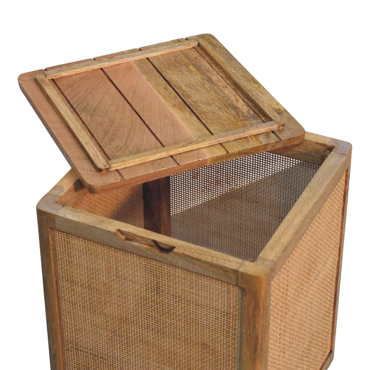 Comporta Storage Box in Amber with Natural Rattan, shown with the lid open.