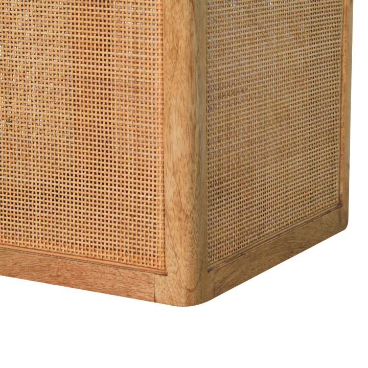 Close view of the woven panels on the Comporta Storage Box in Amber with Natural Rattan.